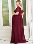 Plus Size Floral Print V-Neck Short Sleeve Ruffle Maternity Dress – Burgundy