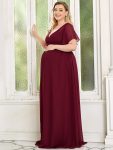 Plus Size Floral Print V-Neck Short Sleeve Ruffle Maternity Dress – Burgundy