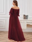 Sheer Off-Shoulder Double Skirt Maxi Maternity Dress – Burgundy