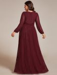 Glittery Empire Waist Long Lantern Sleeves A-Line Evening Dress – Burgundy