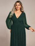 Glittery Empire Waist Long Lantern Sleeves A-Line Evening Dress – Dark Green