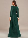 Glittery Empire Waist Long Lantern Sleeves A-Line Evening Dress – Dark Green