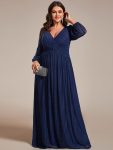 Glittery Empire Waist Long Lantern Sleeves A-Line Evening Dress – Navy Blue