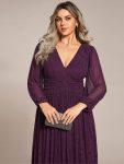 Glittery Empire Waist Long Lantern Sleeves A-Line Evening Dress – Purple Wisteria