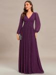 Glittery Empire Waist Long Lantern Sleeves A-Line Evening Dress – Purple Wisteria