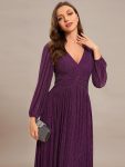 Glittery Empire Waist Long Lantern Sleeves A-Line Evening Dress – Purple Wisteria