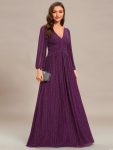 Glittery Empire Waist Long Lantern Sleeves A-Line Evening Dress – Purple Wisteria