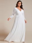 Glittery Empire Waist Long Lantern Sleeves A-Line Evening Dress – White