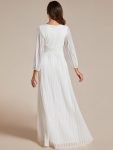 Glittery Empire Waist Long Lantern Sleeves A-Line Evening Dress – White