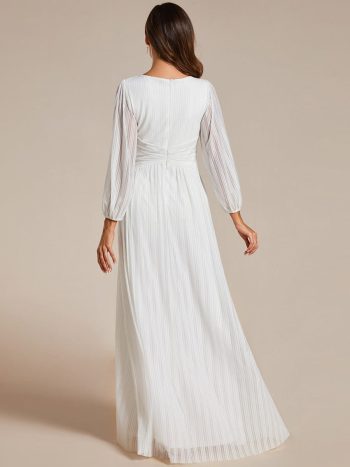 Glittery Empire Waist Long Lantern Sleeves A-Line Evening Dress - White