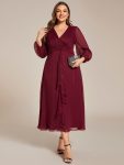 Plus Size Twist Knot Louts Leaf Long Sleeve A-Line Evening Dress – Burgundy