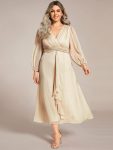 Plus Size Twist Knot Louts Leaf Long Sleeve A-Line Evening Dress – Champagne