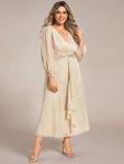 Plus Size Twist Knot Louts Leaf Long Sleeve A-Line Evening Dress – Champagne