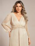 Plus Size Twist Knot Louts Leaf Long Sleeve A-Line Evening Dress – Champagne