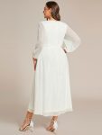 Plus Size Twist Knot Louts Leaf Long Sleeve A-Line Evening Dress – Cream