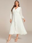 Plus Size Twist Knot Louts Leaf Long Sleeve A-Line Evening Dress – Cream