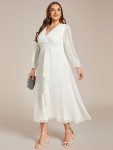 Plus Size Twist Knot Louts Leaf Long Sleeve A-Line Evening Dress – Cream