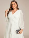 Plus Size Twist Knot Louts Leaf Long Sleeve A-Line Evening Dress – Cream