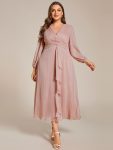 Plus Size Twist Knot Louts Leaf Long Sleeve A-Line Evening Dress – Dusty Rose