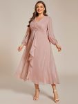 Plus Size Twist Knot Louts Leaf Long Sleeve A-Line Evening Dress – Dusty Rose