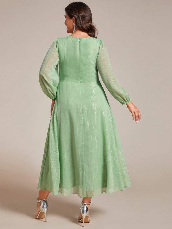 Plus Size Twist Knot Louts Leaf Long Sleeve A-Line Evening Dress - Summer Green