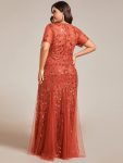 Floral Sequin Maxi Fishtail Tulle Prom Dress with Short Sleeve – Burnt Orange