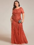 Floral Sequin Maxi Fishtail Tulle Prom Dress with Short Sleeve – Burnt Orange