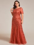 Floral Sequin Maxi Fishtail Tulle Prom Dress with Short Sleeve – Burnt Orange