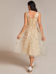 V-Neck Leaf Sequined Sleeveless A-Line Midi Wedding Guest Dress – Gold