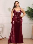 Sexy Sequin Backless Fishtail Evening Gowns for Women – Burgundy