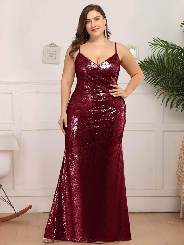 Sexy Sequin Backless Fishtail Evening Gowns for Women - Burgundy