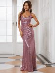 Sexy Sequin Backless Fishtail Evening Gowns for Women - Purple Orchid