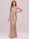 Sexy Sequin Backless Fishtail Evening Gowns for Women – Rose Gold