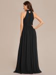 Chiffon Halter Straps Sleeveless Pleated A-Line High Slit Maxi Bridesmaid Dress – Black