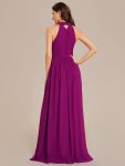 Chiffon Halter Straps Sleeveless Pleated A-Line High Slit Maxi Bridesmaid Dress – Fuchsia