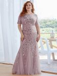 Floral Sequin Maxi Fishtail Tulle Prom Dress with Short Sleeve – Lilac