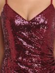 Sexy Sequin Backless Fishtail Evening Gowns for Women – Burgundy