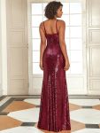 Sexy Sequin Backless Fishtail Evening Gowns for Women – Burgundy