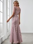 Floral Sequin Maxi Fishtail Tulle Prom Dress with Short Sleeve – Lilac