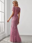 Floral Sequin Maxi Fishtail Tulle Prom Dress with Short Sleeve – Purple Orchid