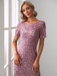 Floral Sequin Maxi Fishtail Tulle Prom Dress with Short Sleeve – Purple Orchid