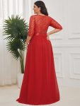 Elegant Round Neckline Long Sleeves Sequin Evening Dress – Red