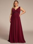 Floral Applique Sleeveless Chiffon Long Formal Evening Dress – Burgundy