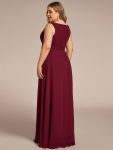 Floral Applique Sleeveless Chiffon Long Formal Evening Dress – Burgundy