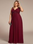 Plus Size Floral Applique Sleeveless Chiffon Formal Evening Dress – Burgundy