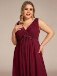 Floral Applique Sleeveless Chiffon Long Formal Evening Dress – Burgundy