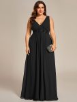 Plus Size Floral Applique Sleeveless Chiffon Formal Evening Dress – Black