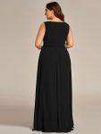 Plus Size Floral Applique Sleeveless Chiffon Formal Evening Dress – Black