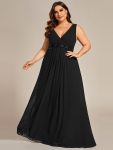 Plus Size Floral Applique Sleeveless Chiffon Formal Evening Dress - Black