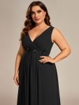 Plus Size Floral Applique Sleeveless Chiffon Formal Evening Dress – Black